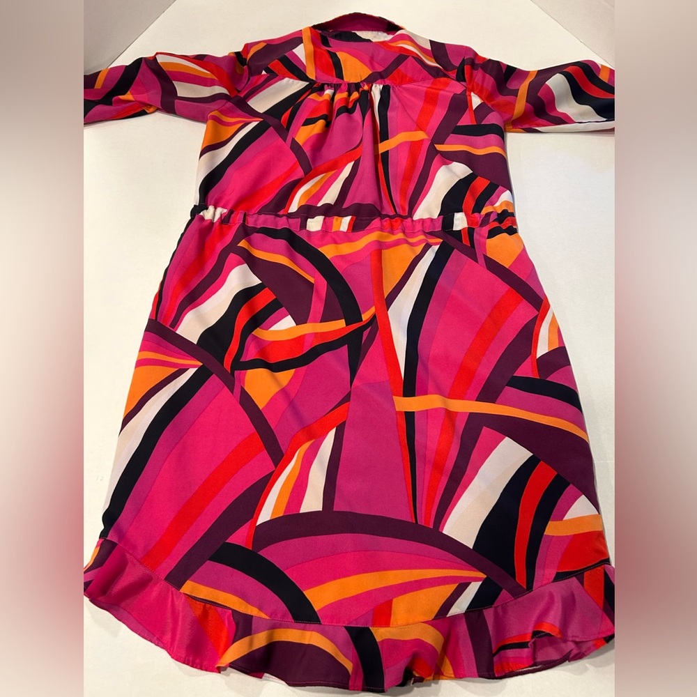 Trina Turk Nat Drawstring Shirt Dress Pink Geometric‎ Print Size XS - Picture 11 of 16